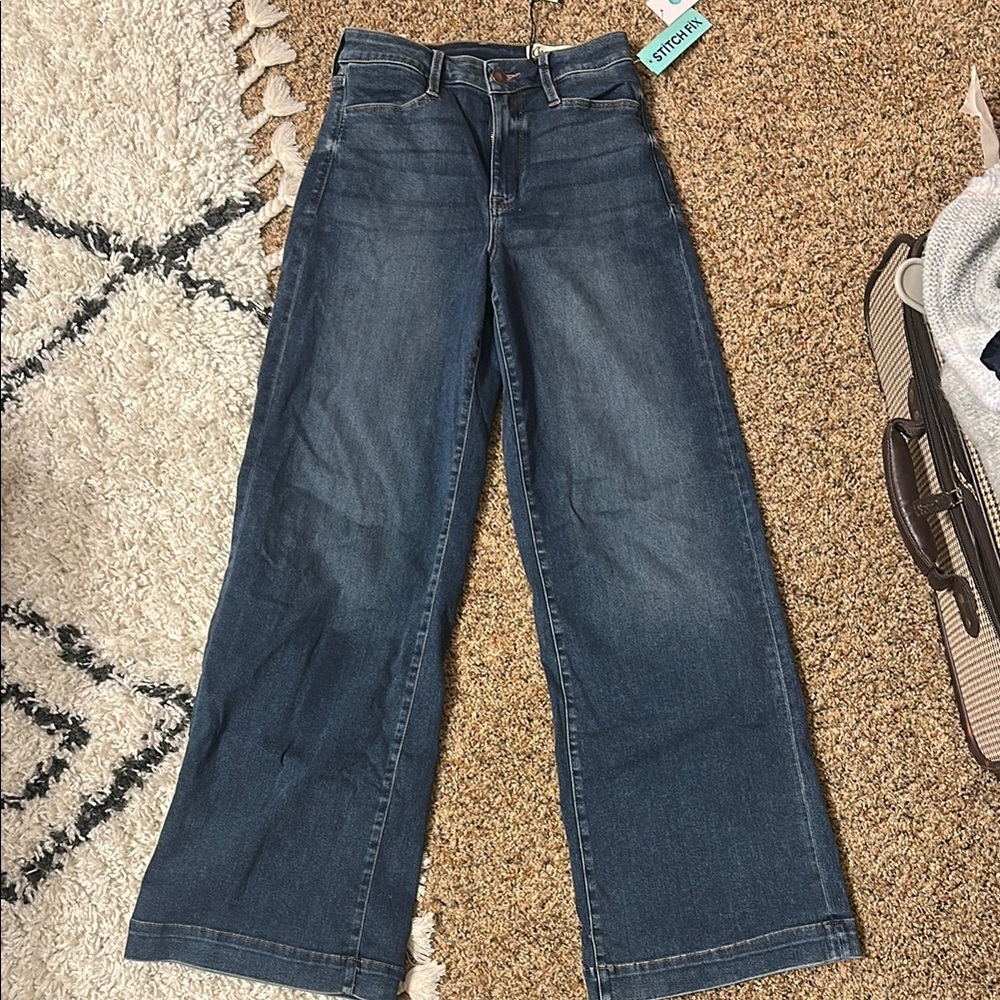 Blue Flare Wide Leg Jeans High-Rise